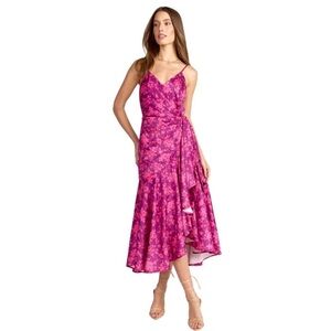 Dee Elly Floral Ruffles Wrap Asymmetric Midi Dress Sz Large